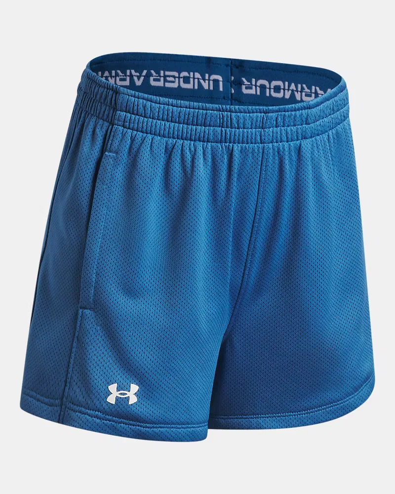 Шорты с длиной по внутреннему шву 6 см из дышащей двойной сетки UA Tech Mesh Play Up UnderArmour, Aegean Blue/White — фото 3