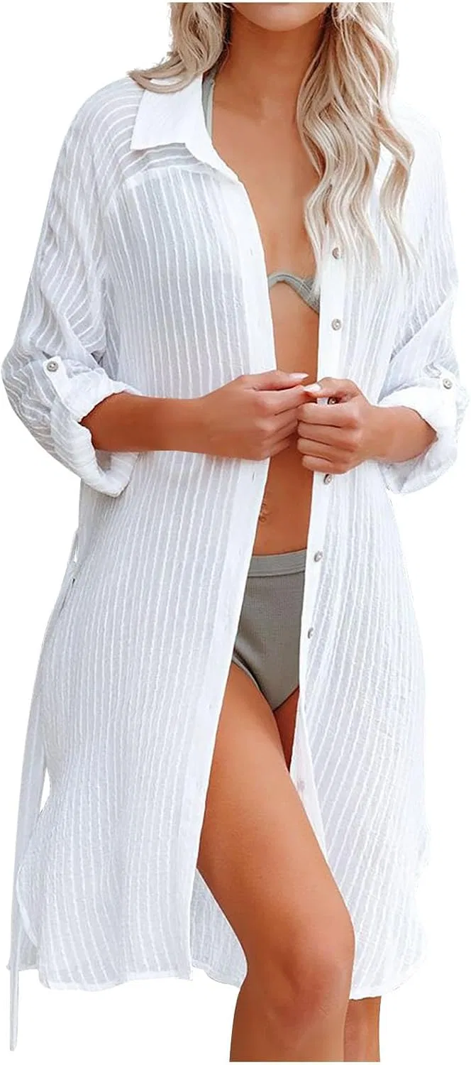 Женская ветровка с УФ-защитой Beach Button Down Shirts, White
