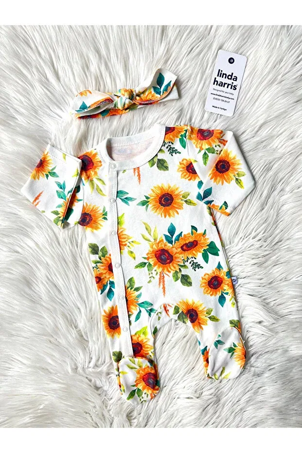 Детский комбинезон для девочек с принтом Sunflower Pattern Linda Harris, Ecru — фото 2