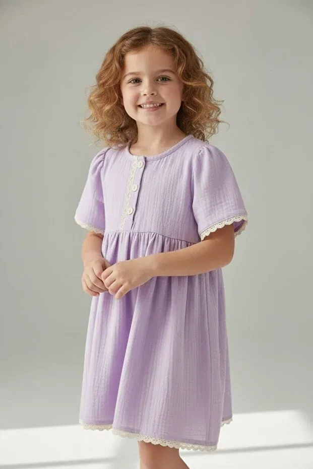 Детское платье для девочек с кружевом Brode Detailled Muslin Bobby Jr Kidswear, Lila — фото 2