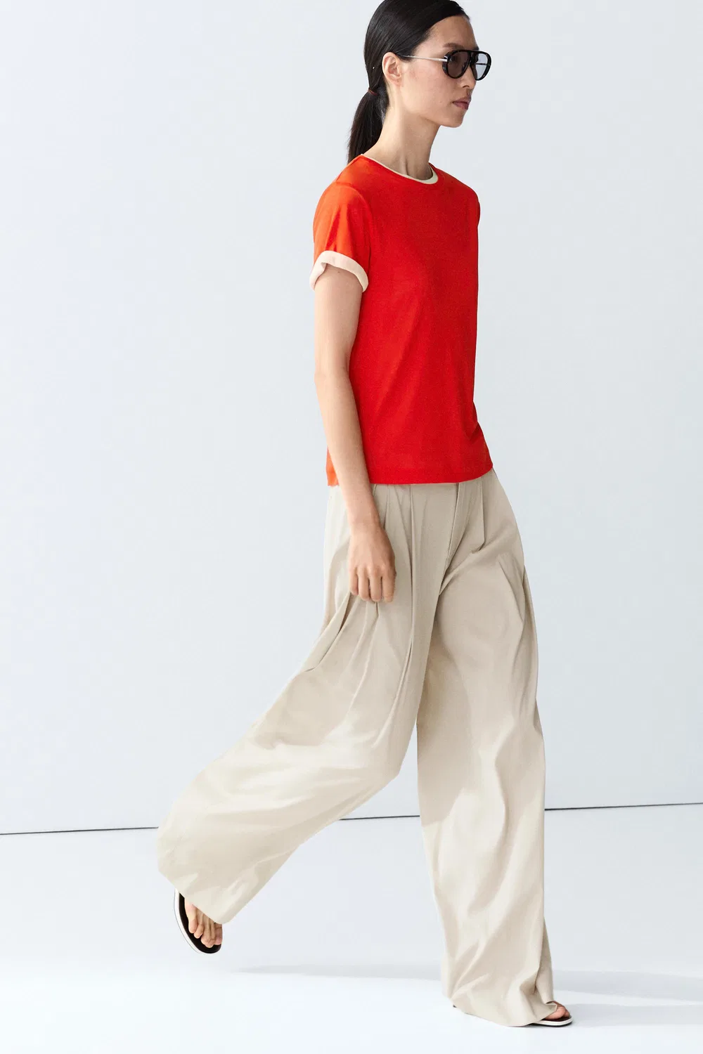 Футболка Massimo Dutti Double-Layer Short Sleeve, красный — фото 4