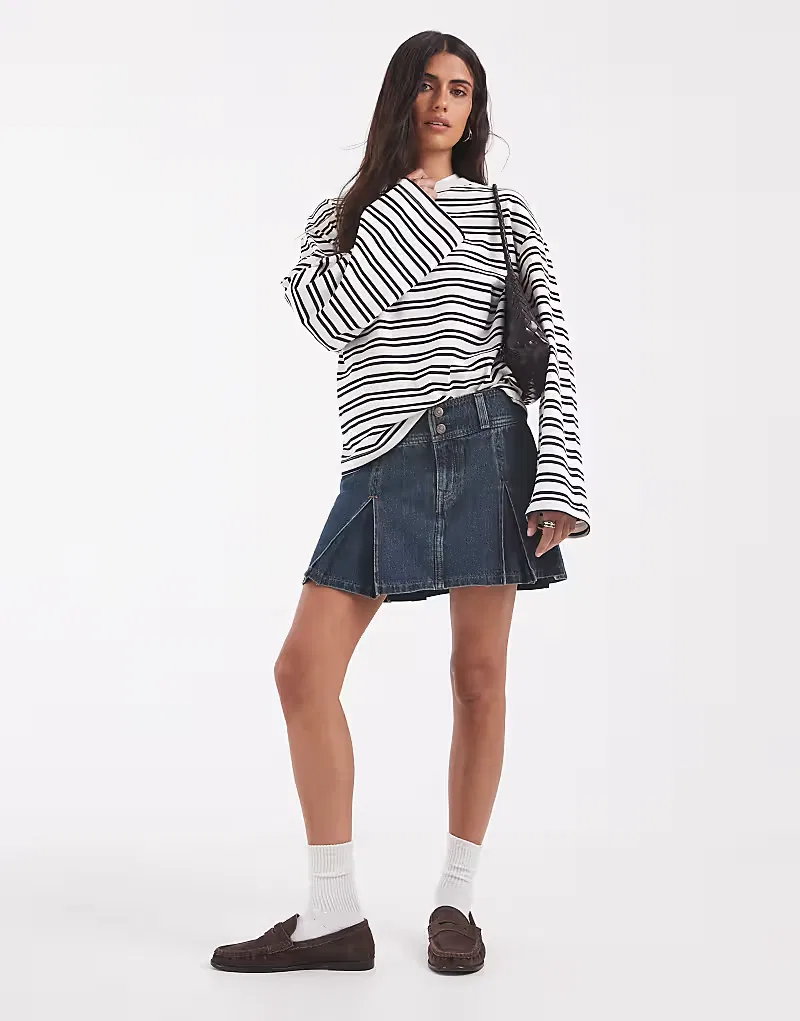 Мини-юбка из плиссированного денима Levis, темно-синий — фото 2