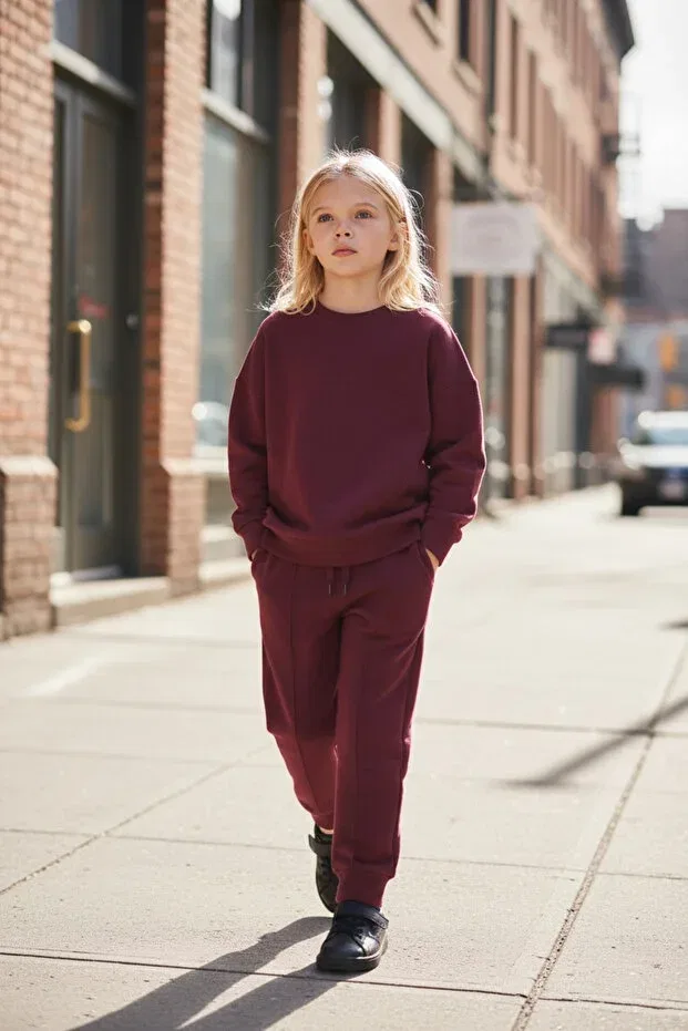 Детский комплект спортивного костюма для девочек из модального хлопка Gülse Kids, Burgundy — фото 2