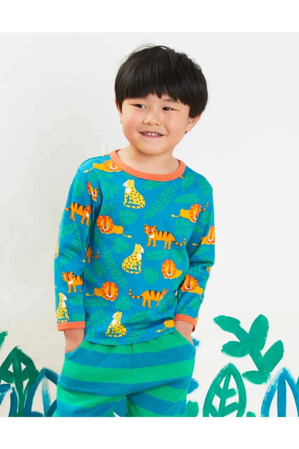 Детская футболка с длинным рукавом Wild Cats Print Toby Tiger, Blue