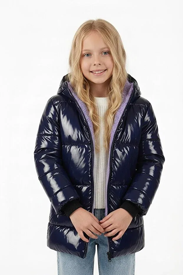 Детское пальто для девочек водоотталкивающее с капюшоном Dublino Kids, Navy Blue — фото 2