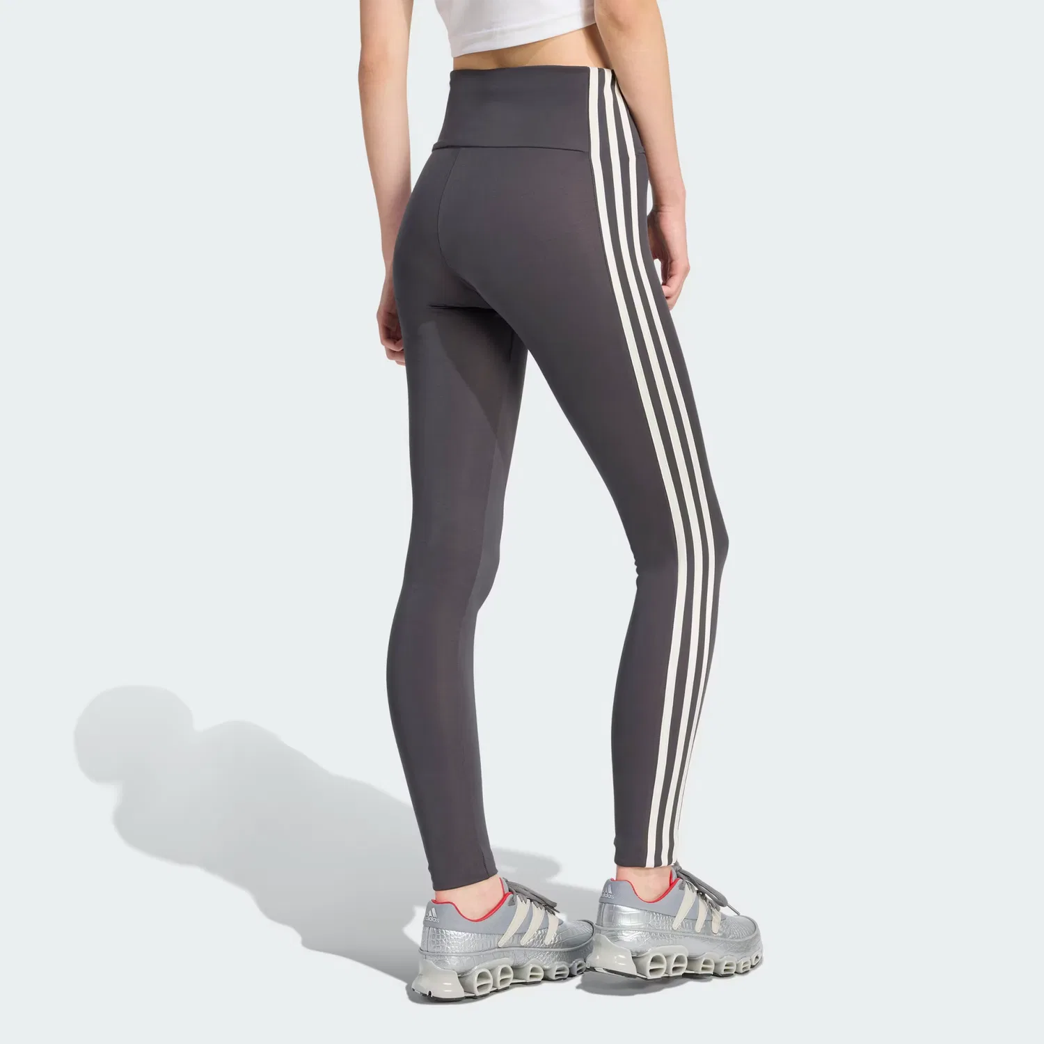 Женские леггинсы с высокой посадкой 3 Stripes Leggings Adidas Originals, Utility Black/Off White — фото 3