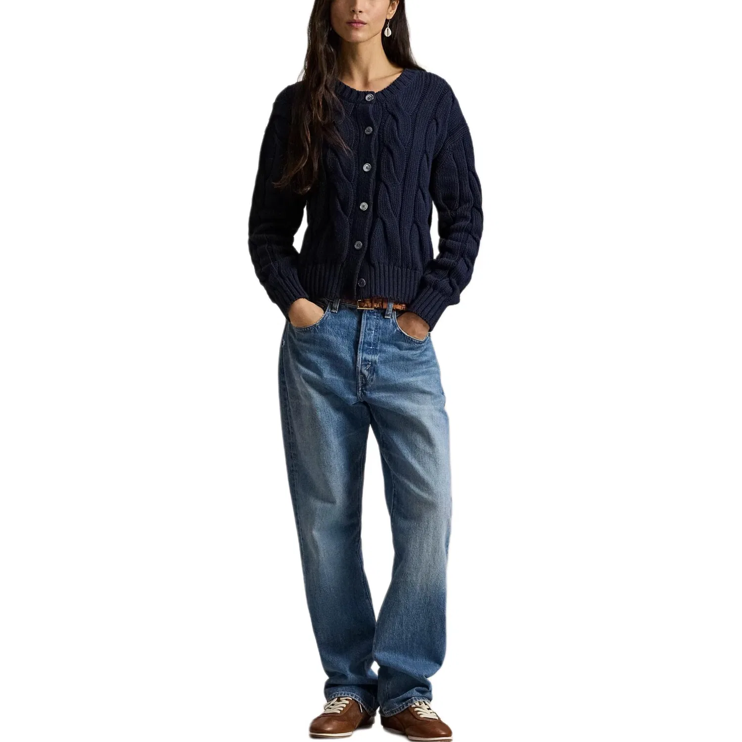 Женский кардиган с пуговицами, крупная вязка, Polo Ralph Lauren, Marine Blue — фото 3