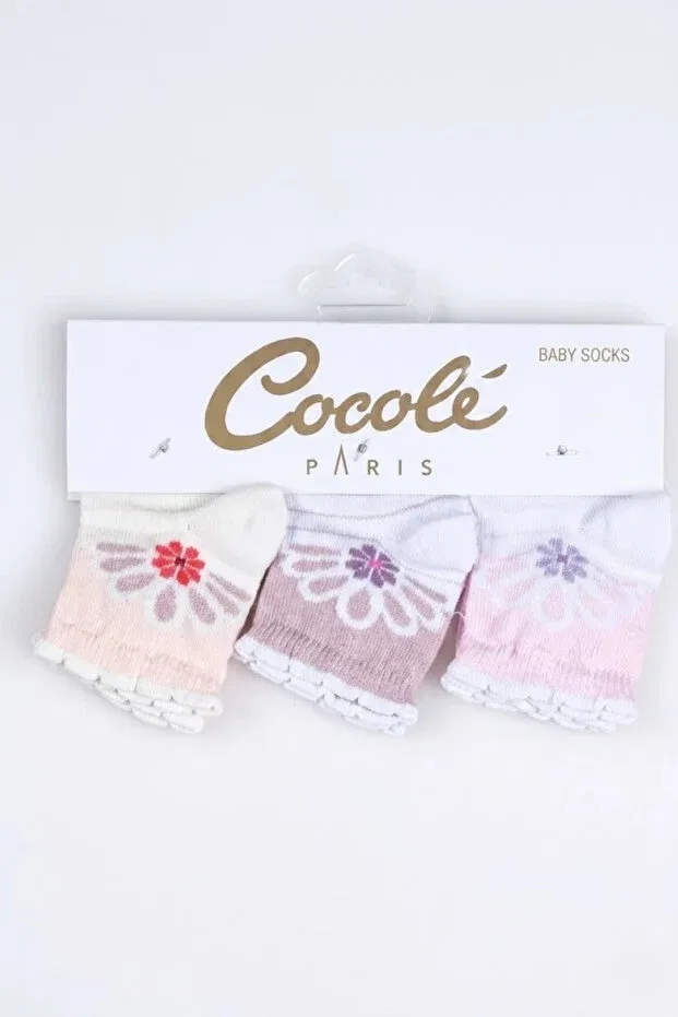 Детские носки для девочек хлопковые с рюшами и цветочным принтом Cocole Socks, Multicolor — фото 3