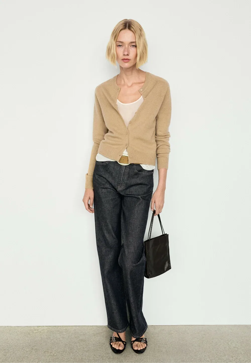 Укороченный вязаный кардиган из 100% кашемира - кардиган Massimo Dutti, Brown — фото 2