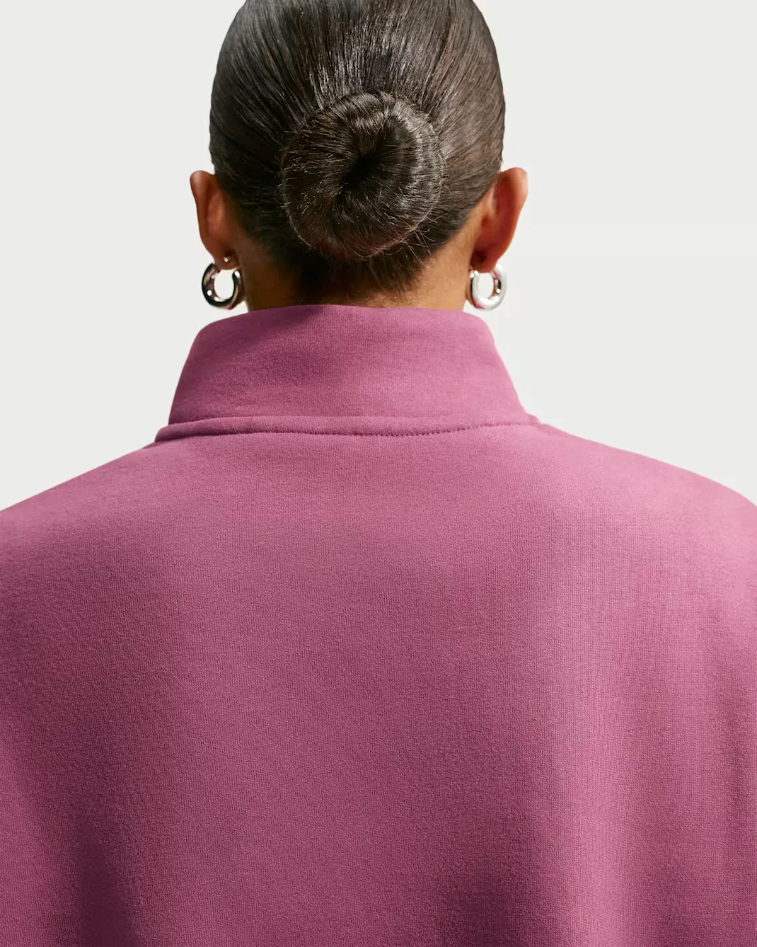 Женский укороченный топ свободного кроя с молнией на четверть длины Nike Studio Fleece Medium Weight, Pink Smoke/Sail — фото 2