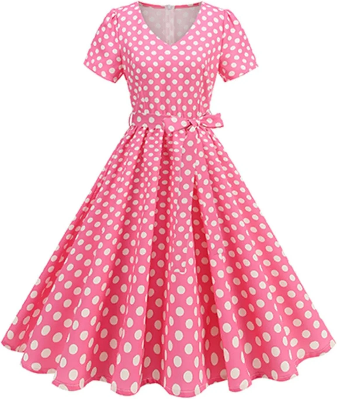 Женское платье в горошек с бантом Vintage, Pink