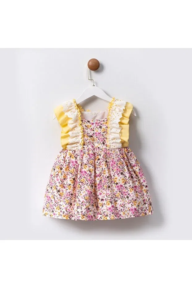 Детское платье для девочек с графическим принтом Mmg Kids Wear, Yellow-Pink — фото 2
