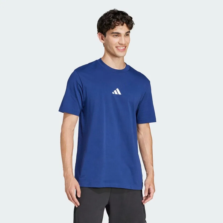 Футболка с коротким рукавом из 100% хлопка Essentials Small Logo Single Jersey, adidas, Синий — фото 2