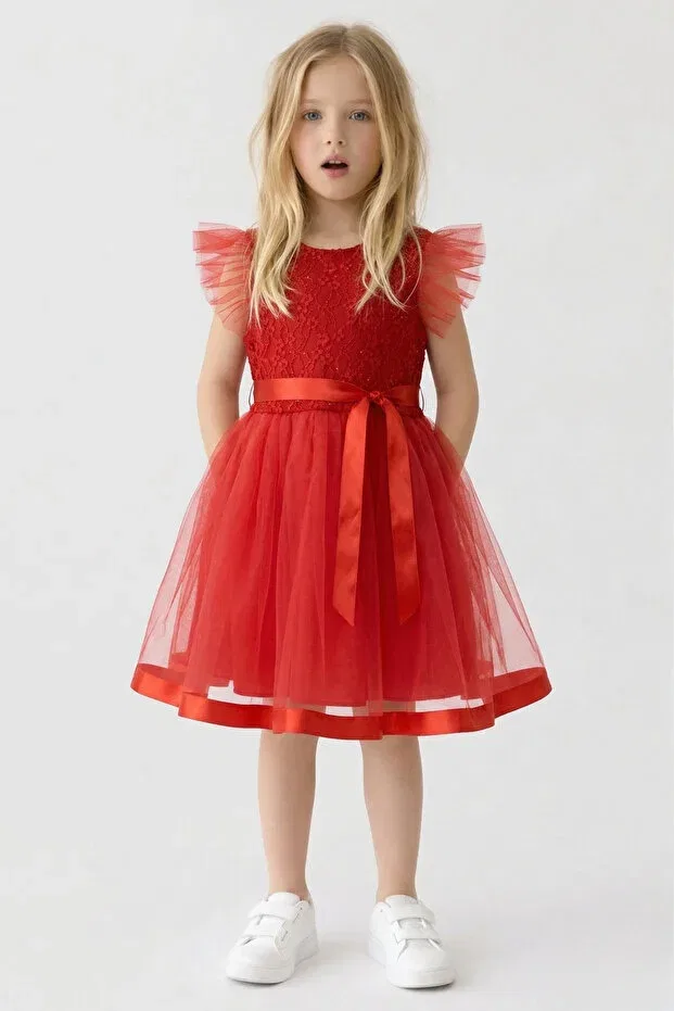 Детское платье для девочек с вышивкой Esila Kids, Red