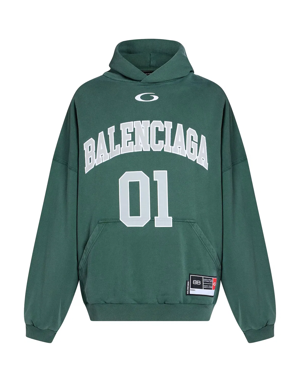 Мужской свитшот из французского терье с капюшоном Balenciaga, зеленый