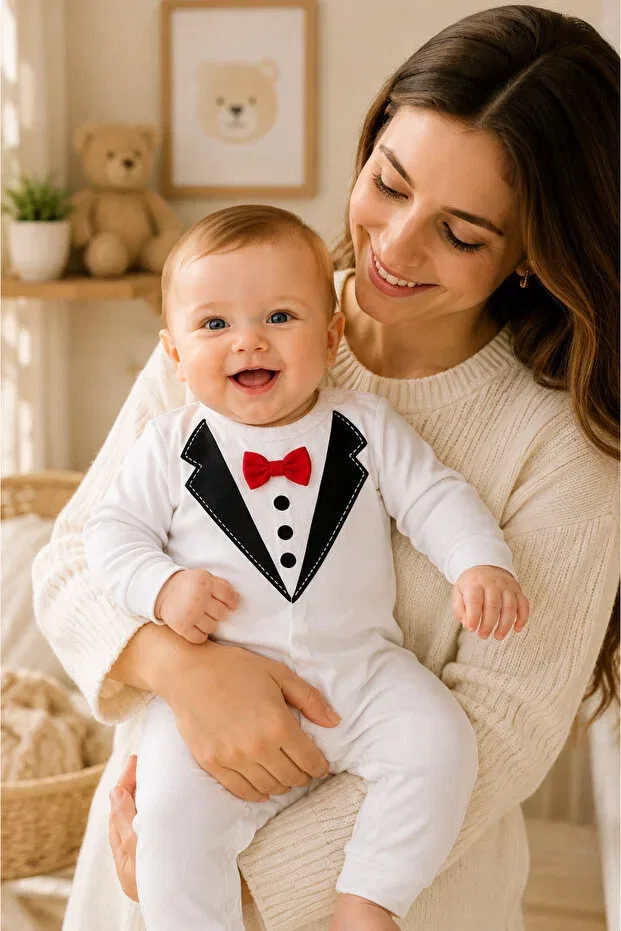 Детский комбинезон для мальчиков хлопковый Gentleman collection Nevrankids, Ecru — фото 3