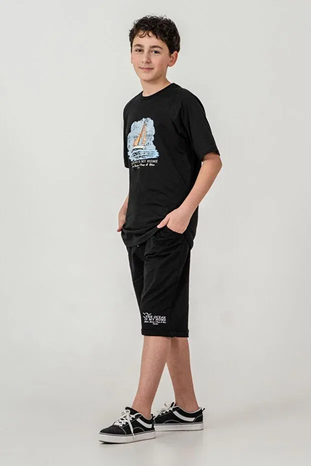 Детский комплект для мальчиков с принтом Mışıl Kids, Black — фото 3