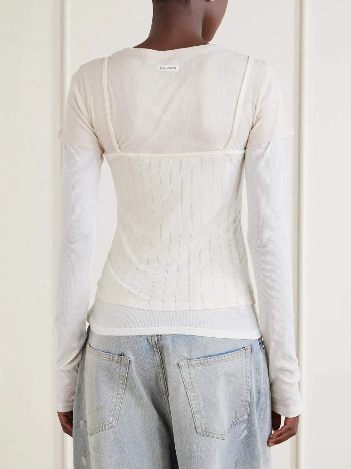 Футболка Ersilia из лиоцелла и хлопка от ACNE STUDIOS со вставками и рубчиком, белый — фото 4
