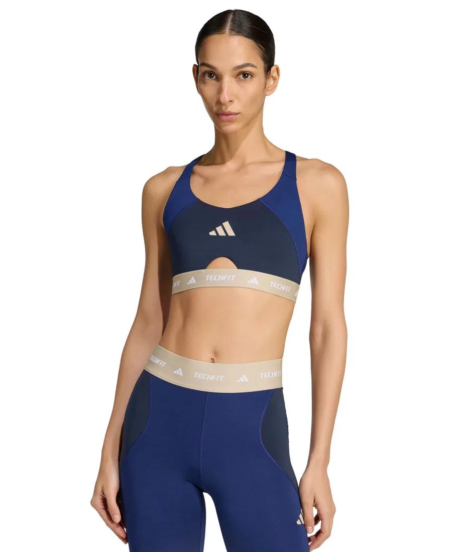 Женский спортивный топ с поддержкой Tech Fit Color Block Medium Support adidas, Dark Blue/Legend Ink