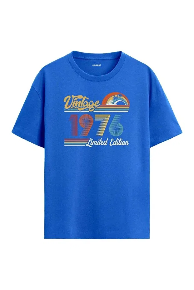 Детская футболка оверсайз с принтом 1976 Vintage Oversized T-Shirt Colermi, Blue