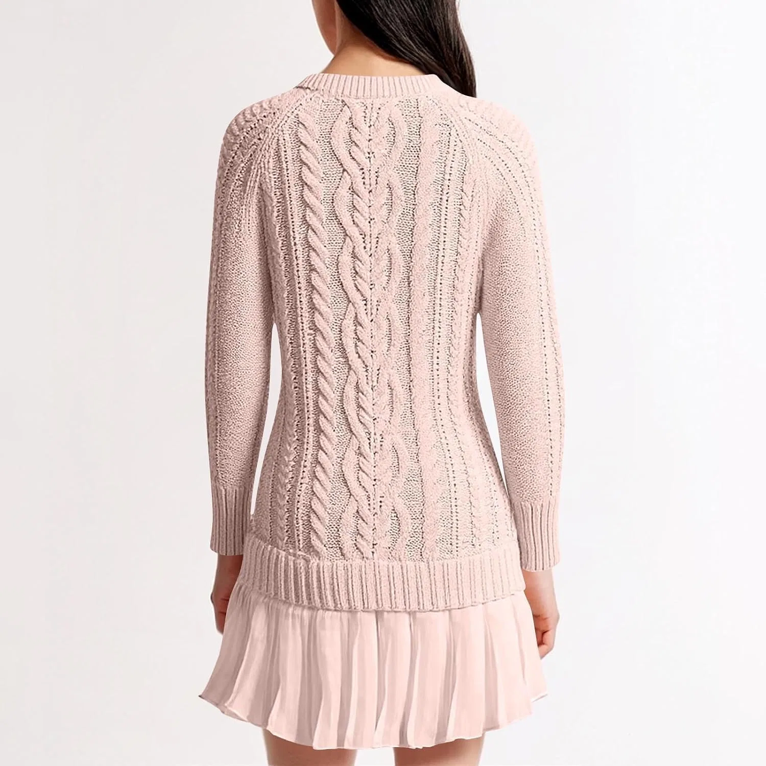 Женское платье-свитер с круглым вырезом Crewneck Long Sleeve, Pink — фото 3
