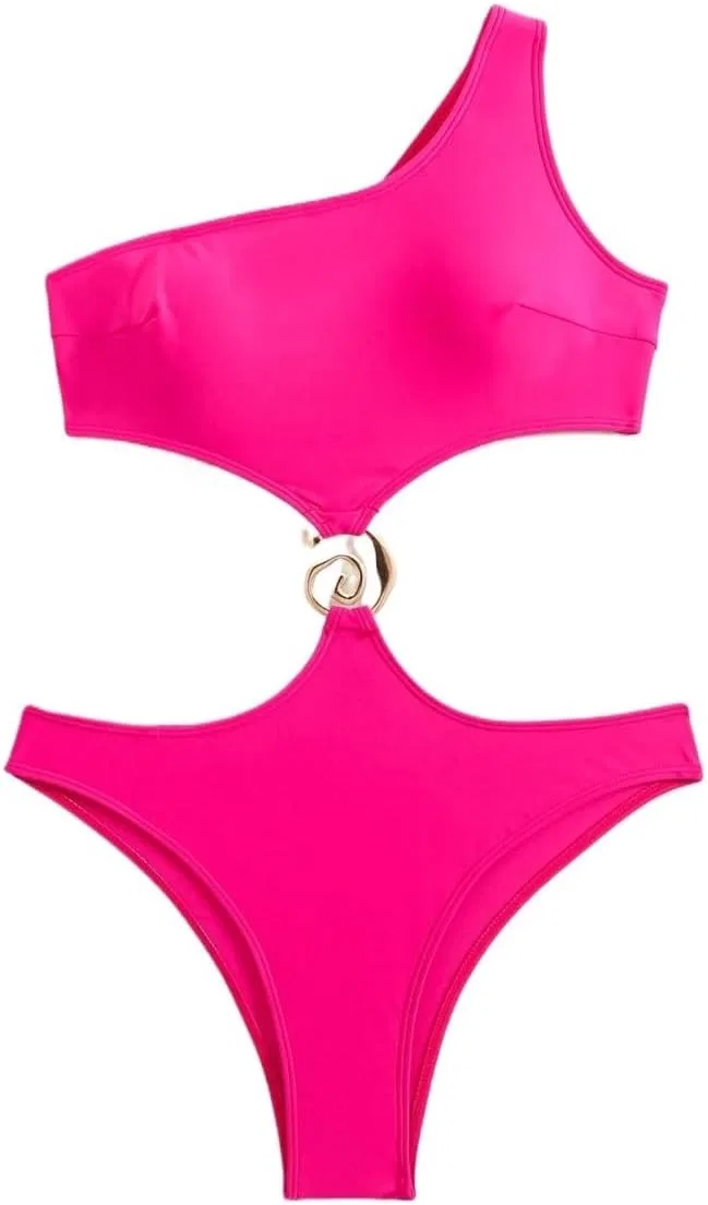 Женский монокини с вырезом на одно плечо, Hot Pink