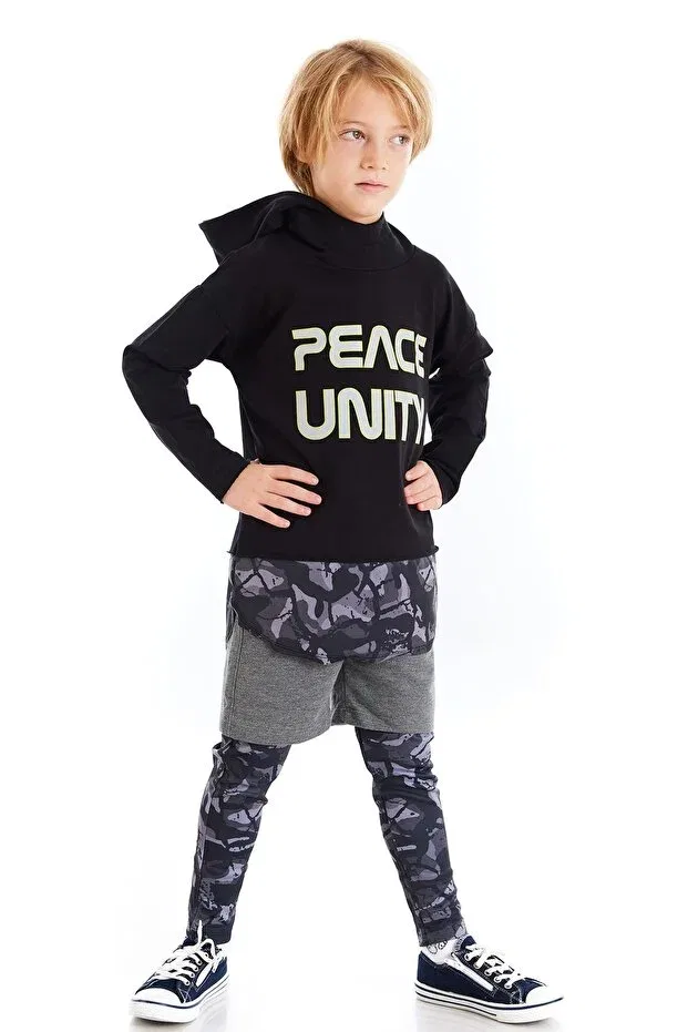 Детские свитшот для мальчиков с принтом Unity Slogan Printed Hooded Boys' Sweatshirt Colorinas, Black — фото 2