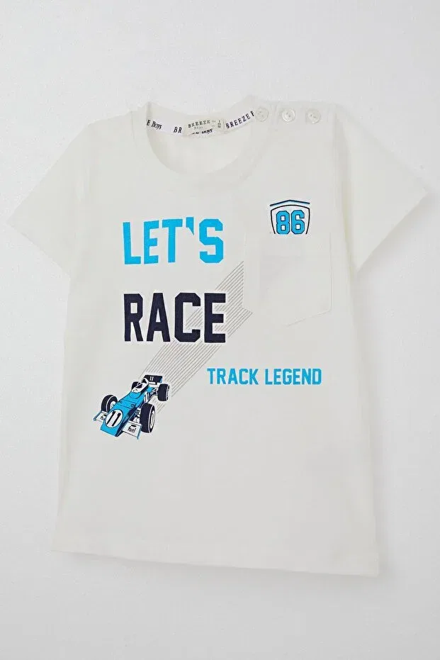 Детская футболка с принтом Racing Themed Text Printed With Pockets Breeze, Ecru — фото 3