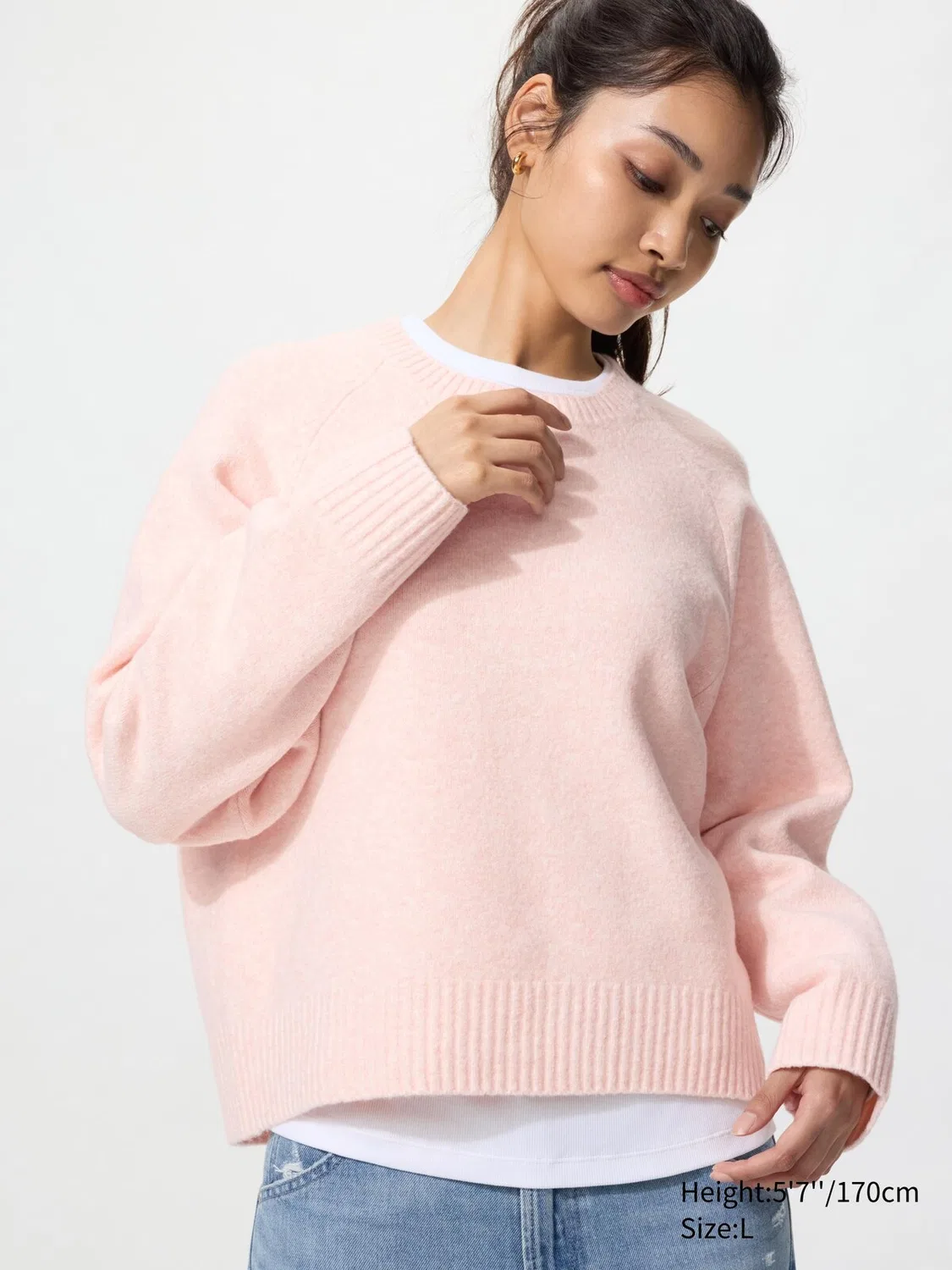 Свитер Uniqlo, с круглым вырезом из легкой пряжи типа суфле, розовый