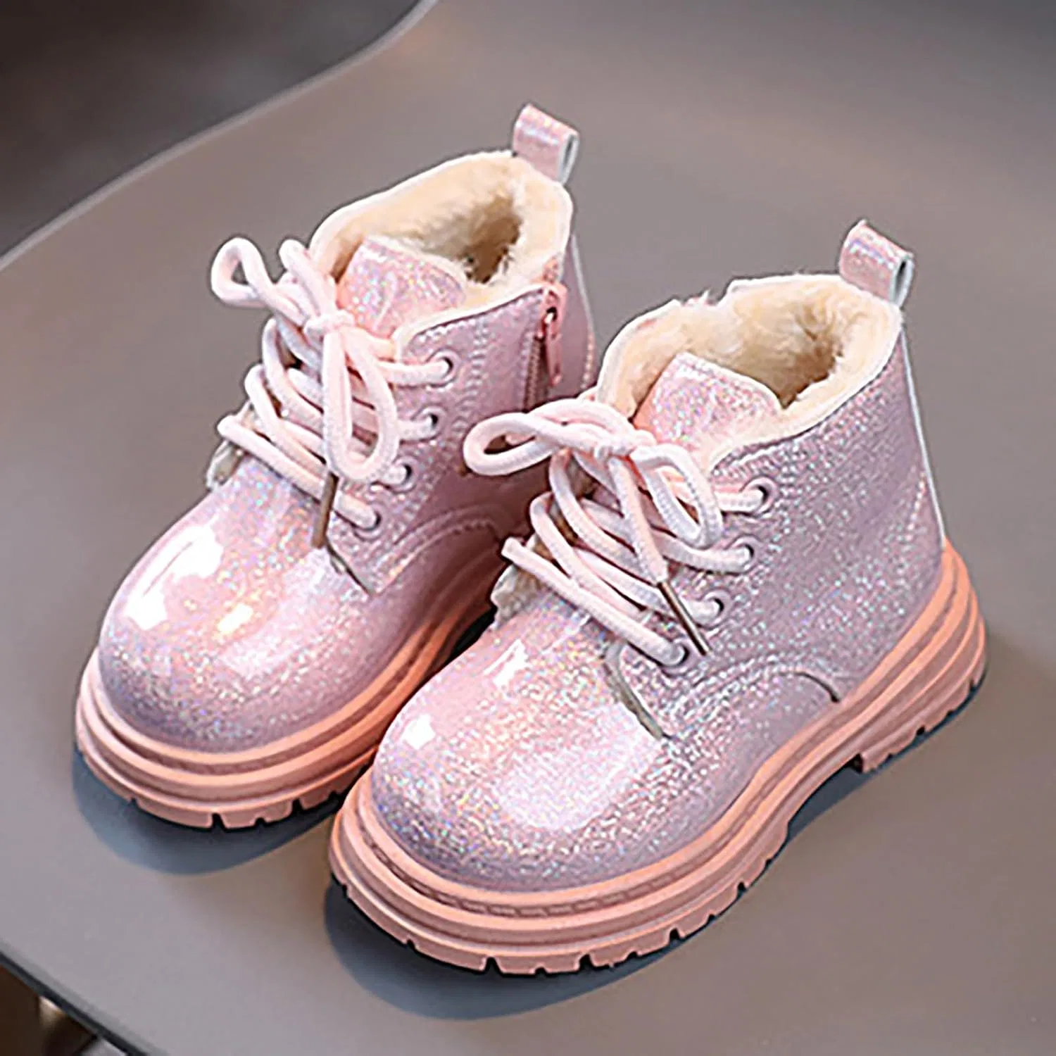 Детские зимние ботинки для девочек на молнии IWIHMIV, Pink — фото 3