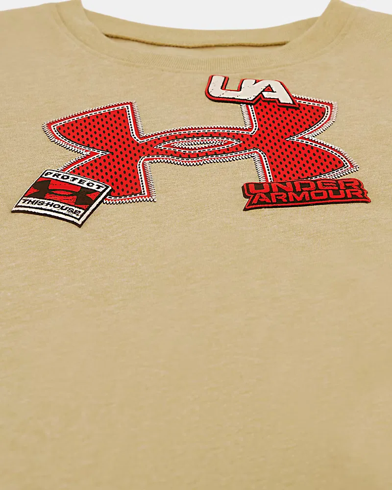 Футболка с длинным рукавом и объемным принтом UA Varsity Logo UnderArmour, Field Khaki/Red — фото 2