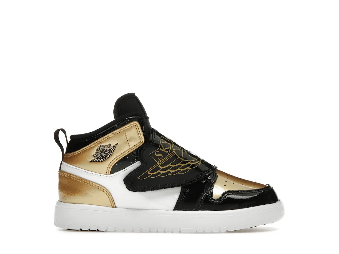 Детские кроссовки для мальчиков с длинным рукавом Sky Jordan 1 Mid Jordan, Black/Metallic Gold-White