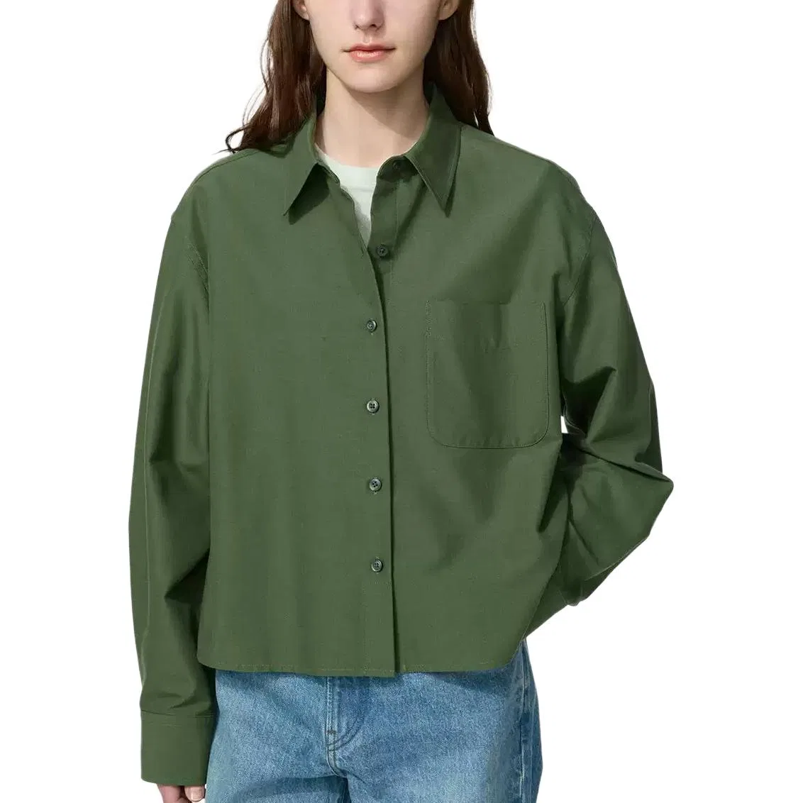 Женская рубашка с отложным воротником в стиле милитари UNIQLO, 55 Turquoise