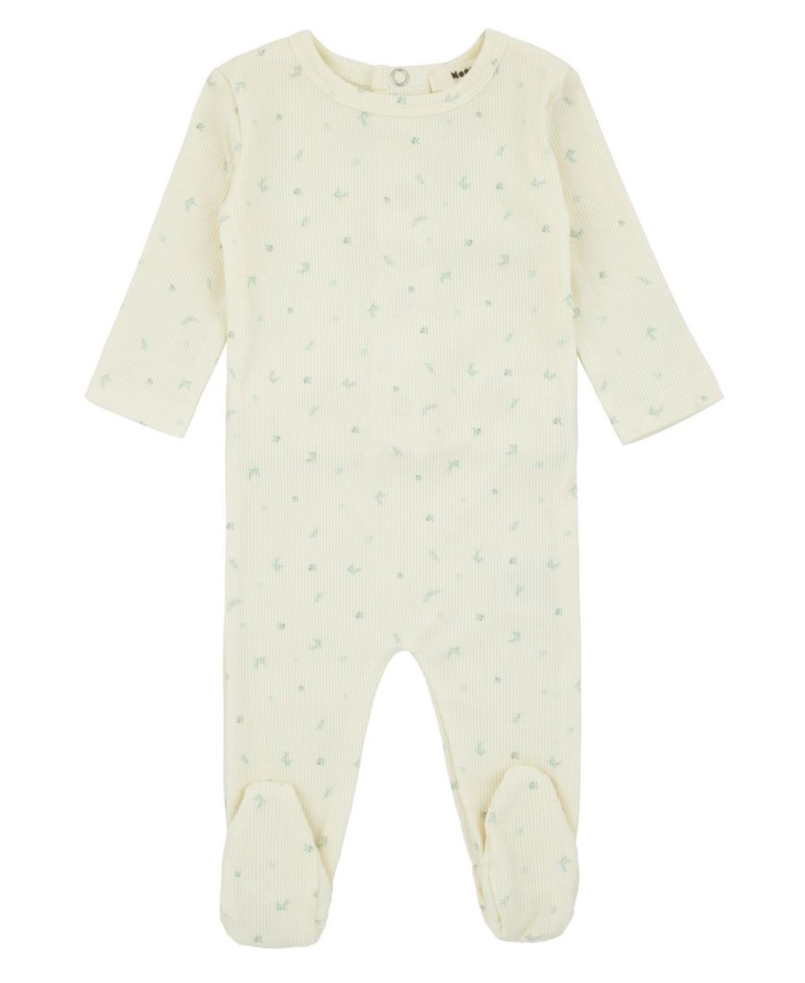 

Детская пижама с цветочным принтом и закрытыми ступнями в рубчик NoggiWear, Ivory / blue floral