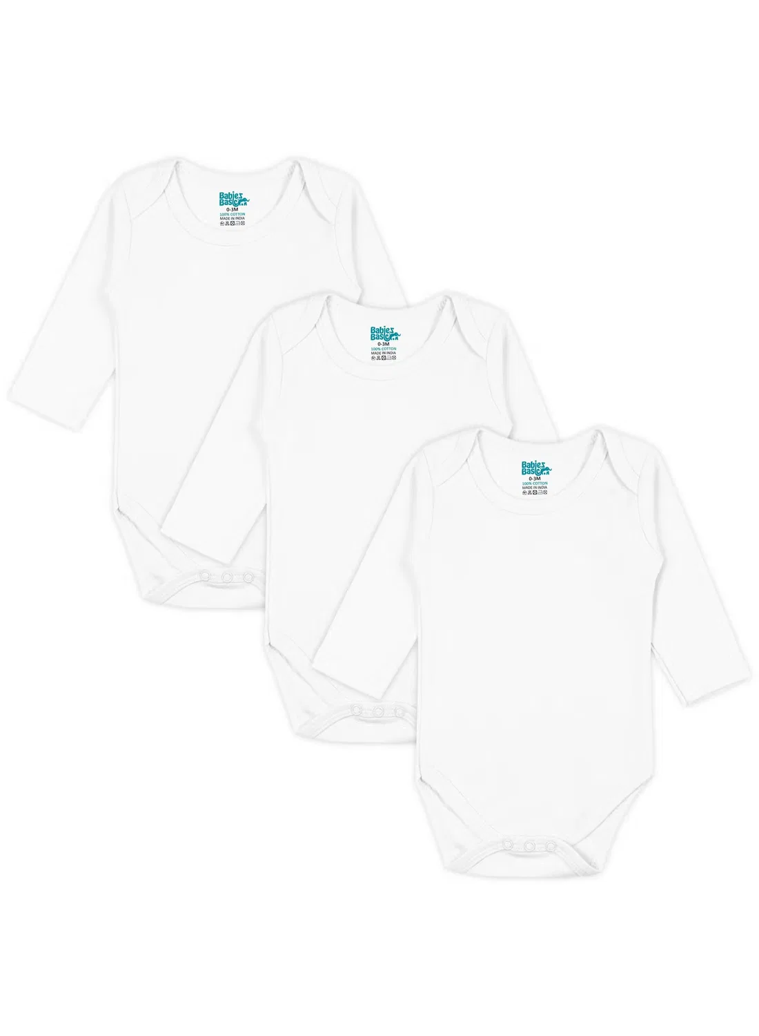 Боди-комбинезон с длинным рукавом, комплект из 3 штук, Babies Basic, белый