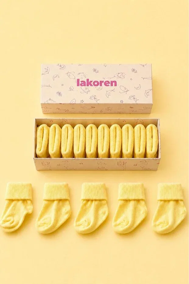 Детские носки хлопковые 5 шт Organic Cotton 5-Piece Boxed Premium Newborn Baby Socks Lakoren, Yellow