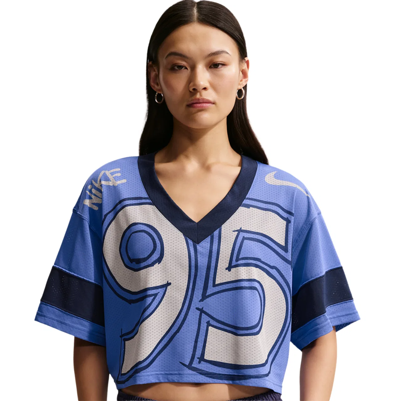 Женская джерси Nike NSW Cropped Jersey, цвет Midnight Navy/Lt Medium Blue/Chalk