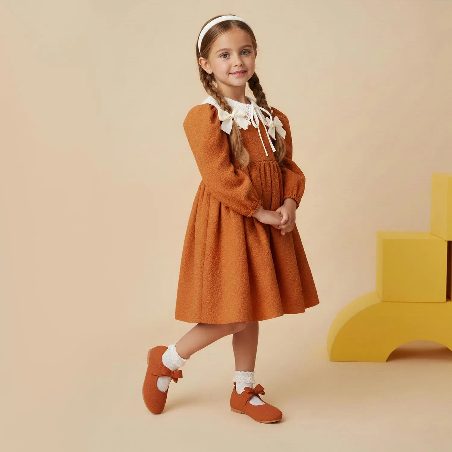Детские балетки для девочек с бантом Fv8suxie, Brown — фото 3