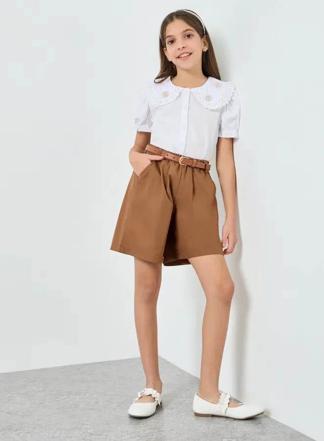 Шорты с ремнем Girls woven shorts Styli, коричневый