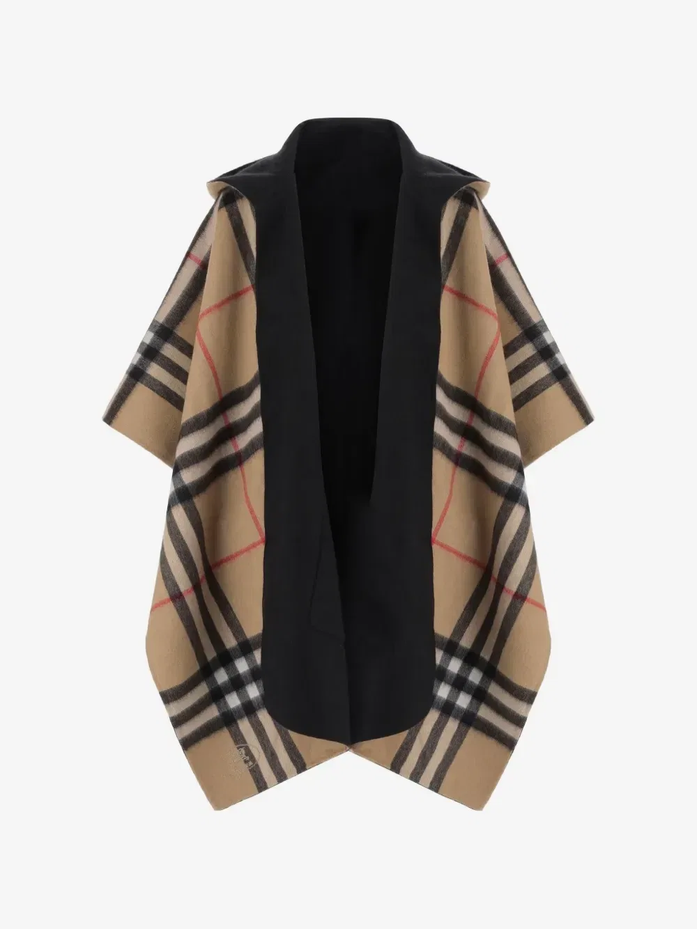 Накидка с капюшоном и рисунком в клетку, двусторонняя BURBERRY, черный — фото 4