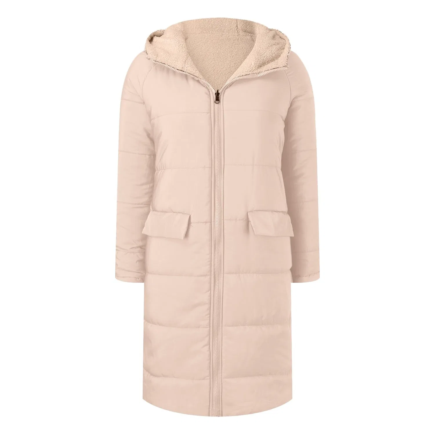 Женская утепленная длинная парка с капюшоном, Beige — фото 4