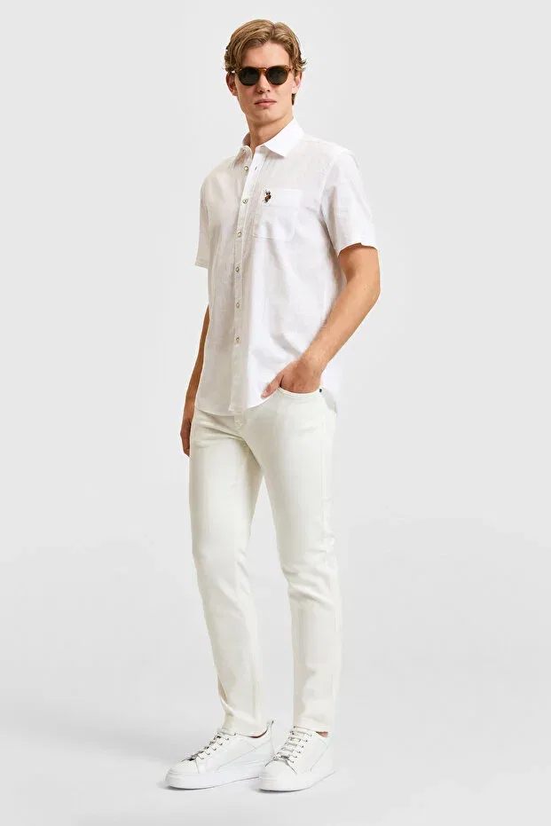 Мужская рубашка с коротким рукавом из льняной смеси U.S. Polo Assn., White — фото 4