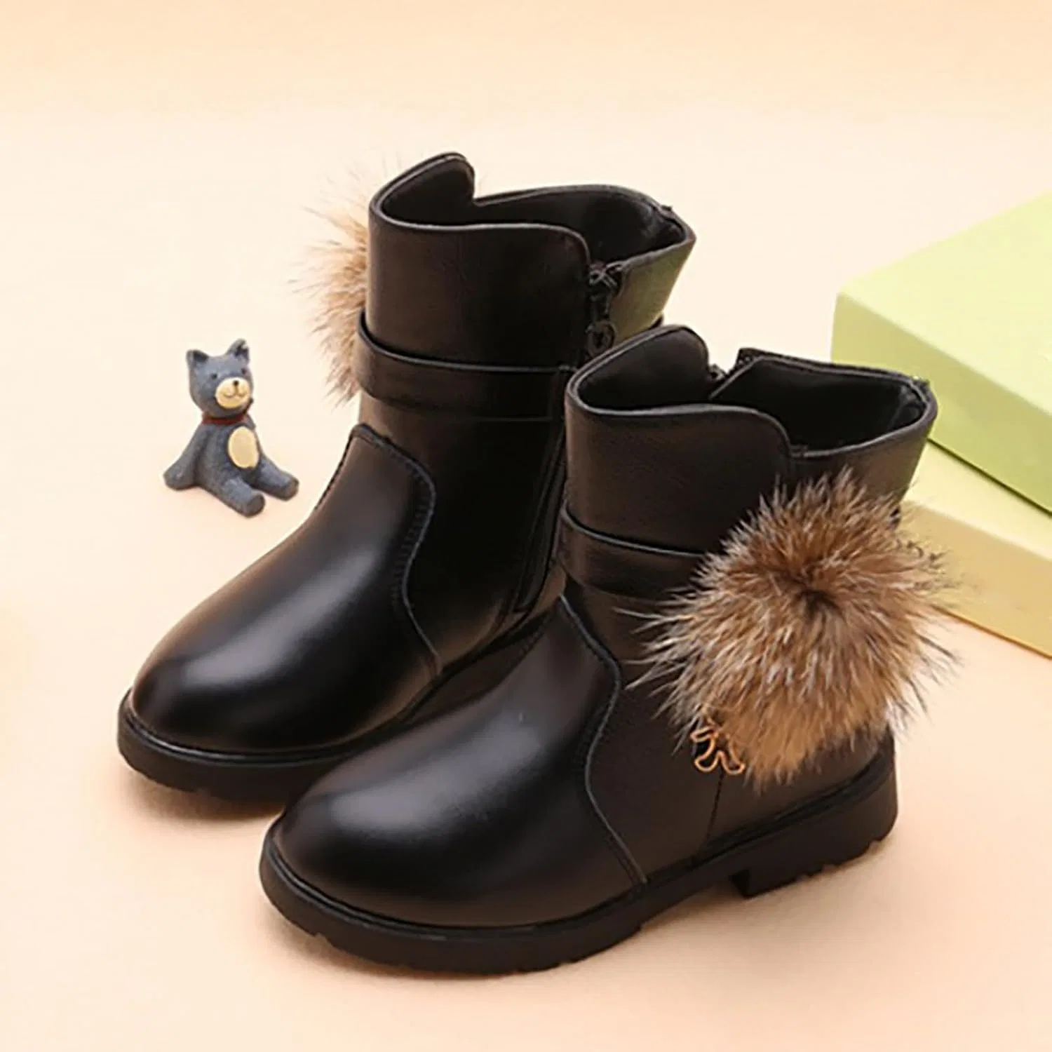Детские ботинки для девочек с боковой молнией Princess Cute Short Boots, Black — фото 2