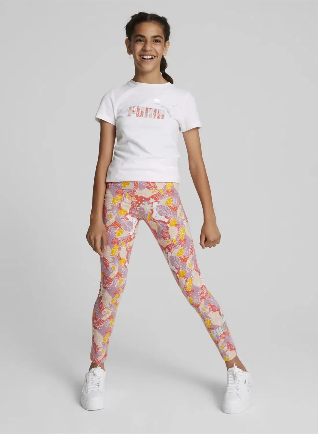 Леггинсы с цветочным принтом Essentials kids girls bloom Puma, лососевый — фото 3