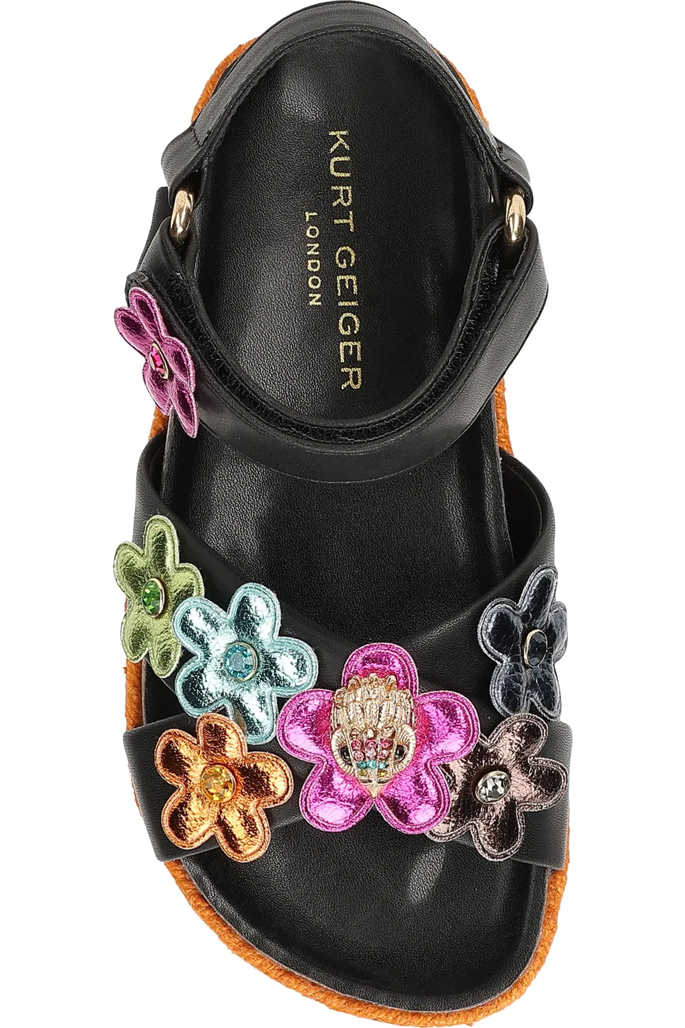 Сандалии детские с цветочными аппликациями Mini Kensington Flower Kurt Geiger London, Black Multi — фото 4