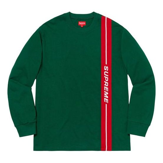 

Футболка fw18 vertical logo stripe ls top dark green logo tee Supreme, зеленый