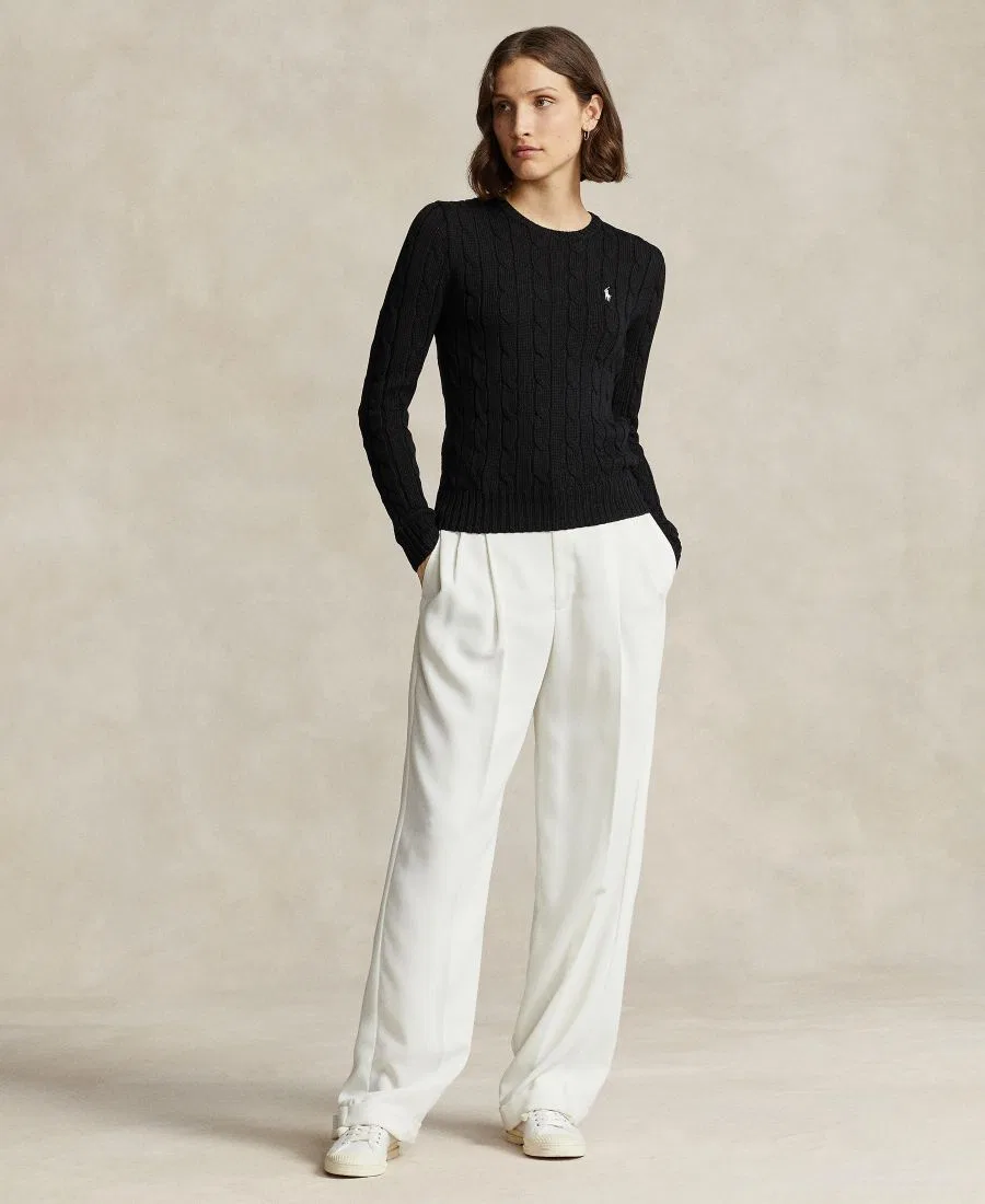 Женский свитер с круглым вырезом и косами Polo Ralph Lauren, Polo Black/White — фото 2