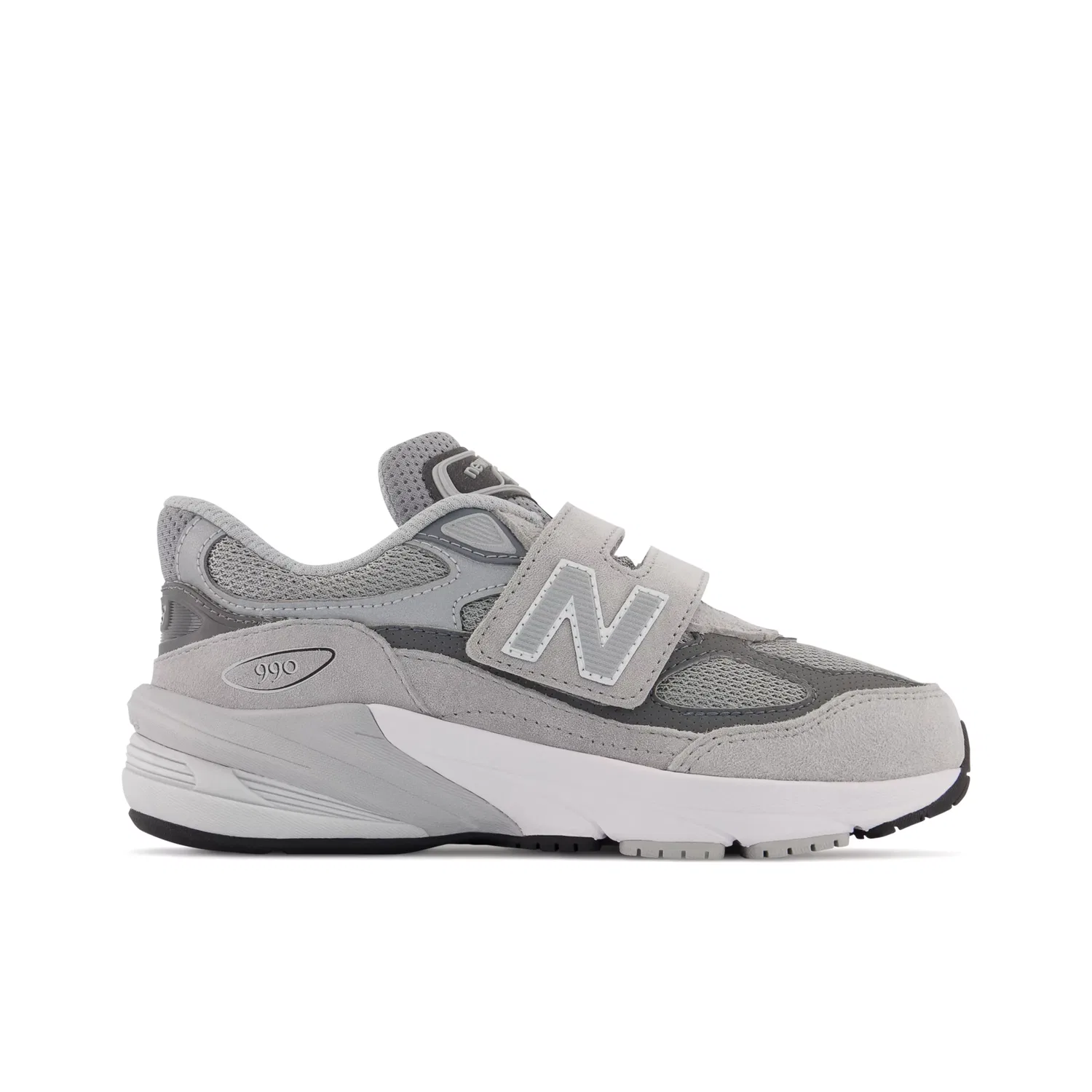Детские кроссовки на липучках с амортизацией FuelCell 990v6 Hook & Loop New Balance, Grey with Silver
