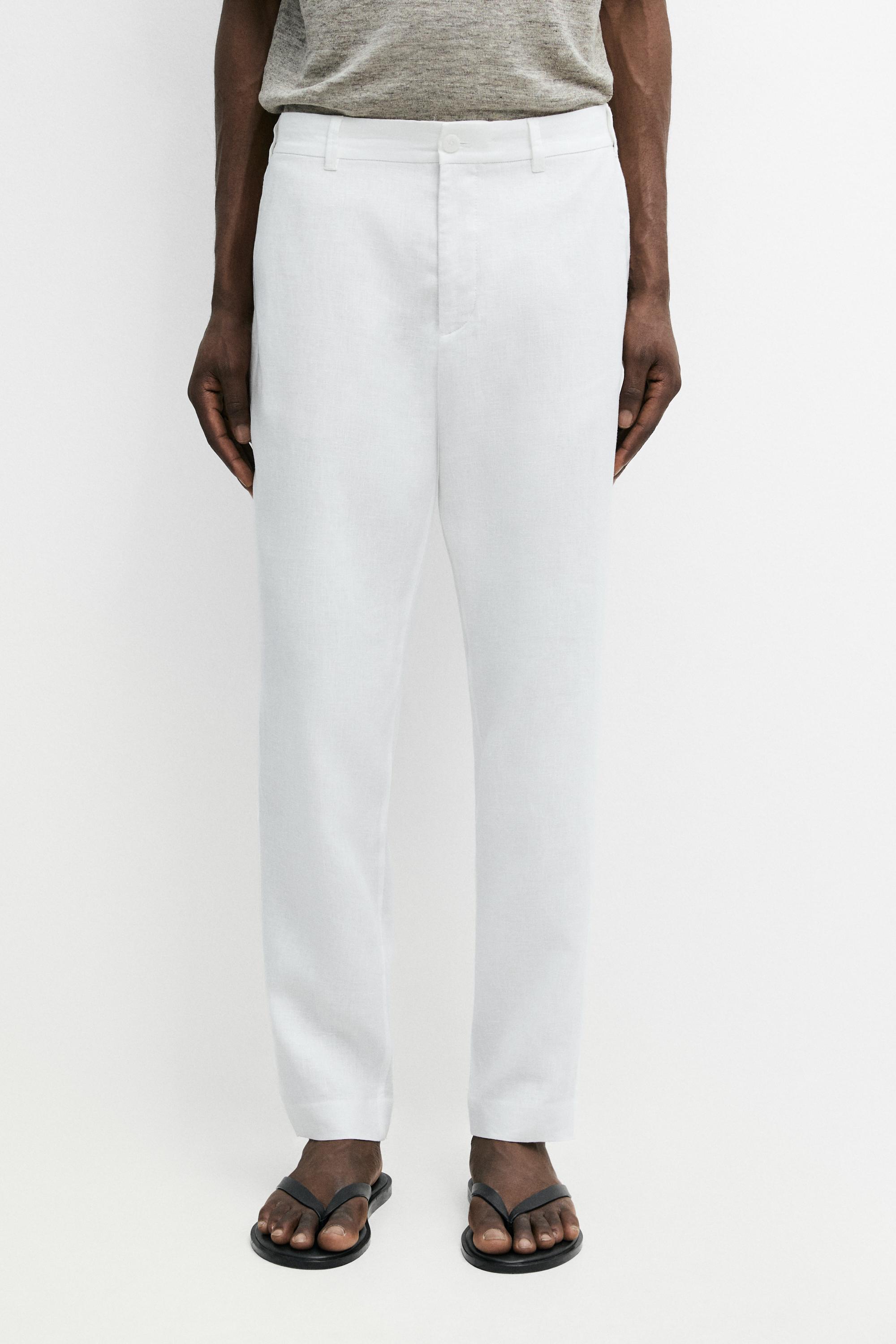 Брюки Massimo Dutti Tapered Fit Linen, белый — фото 3
