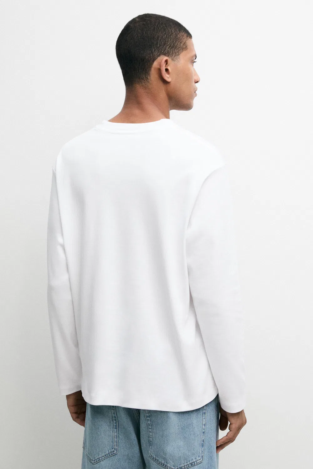 Лонгслив Massimo Dutti 100% Cotton, белый — фото 4